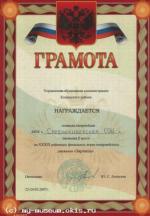 Грамота за 2 место в 39 районных финальных играх " Зарница "