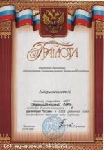 Грамота за 1 место  в конкурсе  " Я - гражданин России " в 40 районных играх  " Зарница - 2008 "